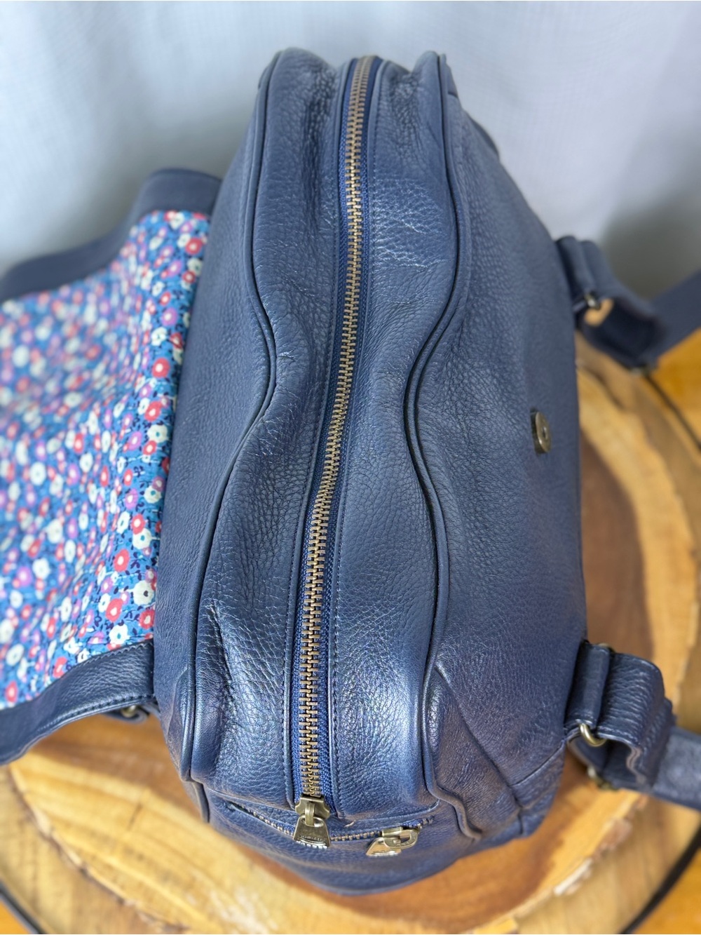 Marc Jacobs Vintage Y2K Navy Leather Satchel Shoulder Bag with Floral Lining EUC - Picture 6 of 14